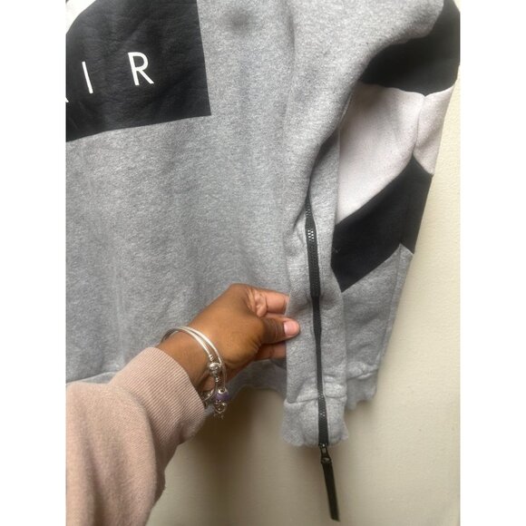 NIKE Box Logo Print Sweatshirt XL Gray Cotton Brushed Lining Side Slit Zip AIR - Picture 3 of 6